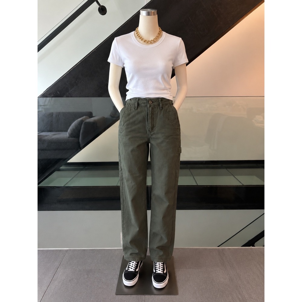 Vans Ground Work Carpenter Pants Duck Green Canvas Utility Straight Leg Size 25